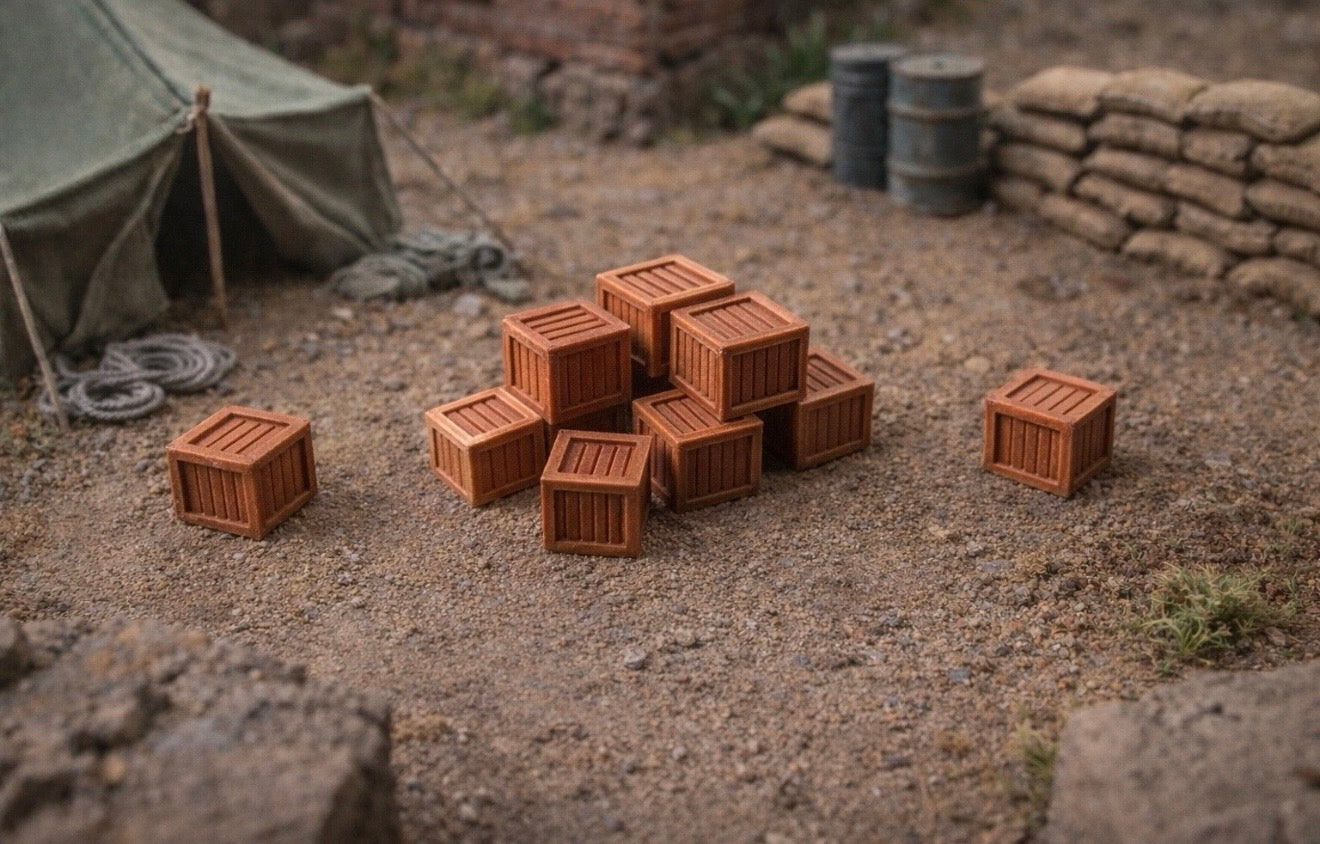 20 Stück Holzkisten für Diorama 1:35 – Set mit realistischen Transportkisten