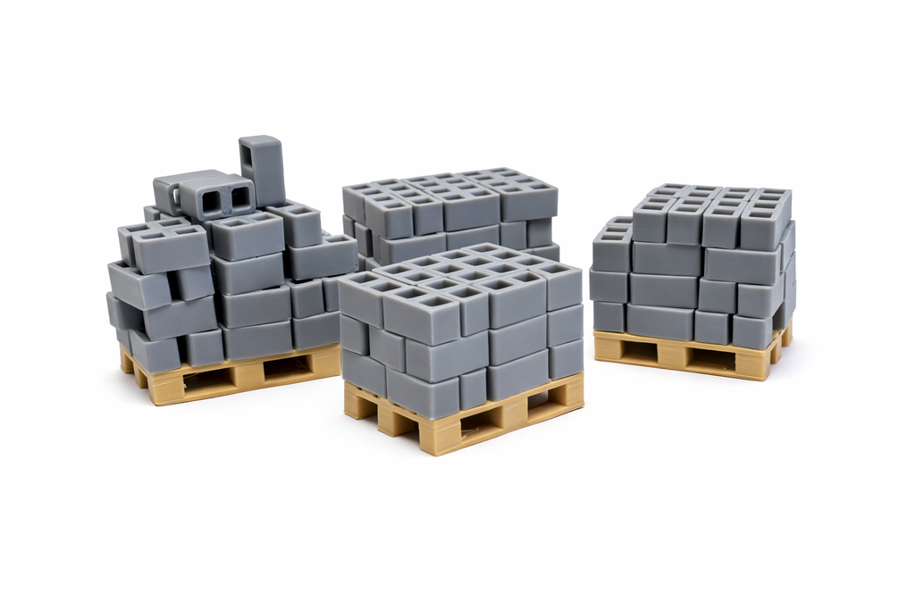 200x Mini Betonblöcke 1:35 Diorama Baustelle Set Grau + 5x Europaletten