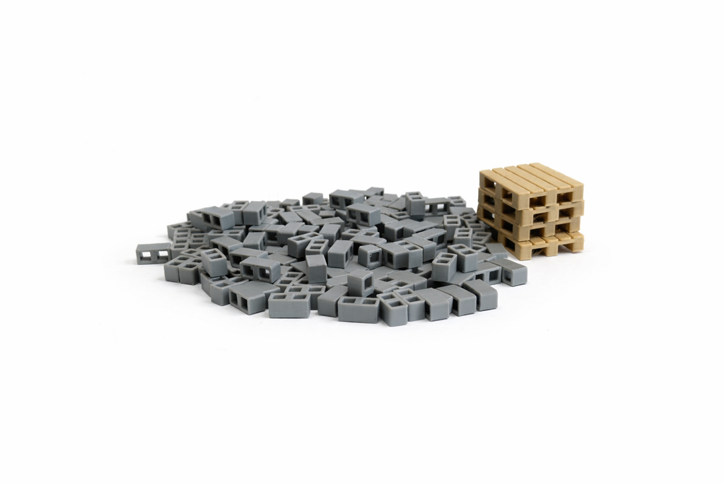 200x Mini Betonblöcke 1:35 Diorama Baustelle Set Grau + 5x Europaletten