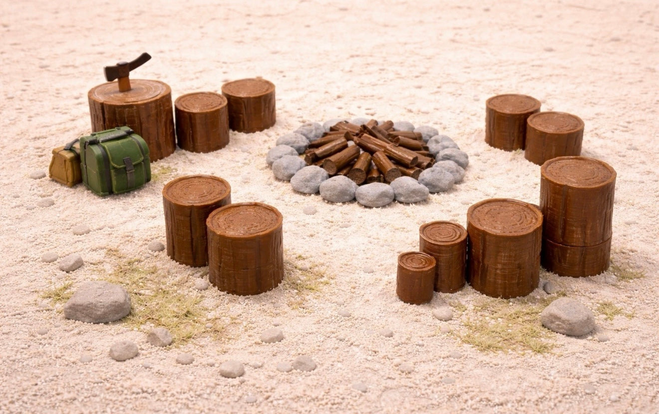 25 Holzstämme 1:35 – 5 verschiedene Größen – Zubehör für Diorama & Modellbau