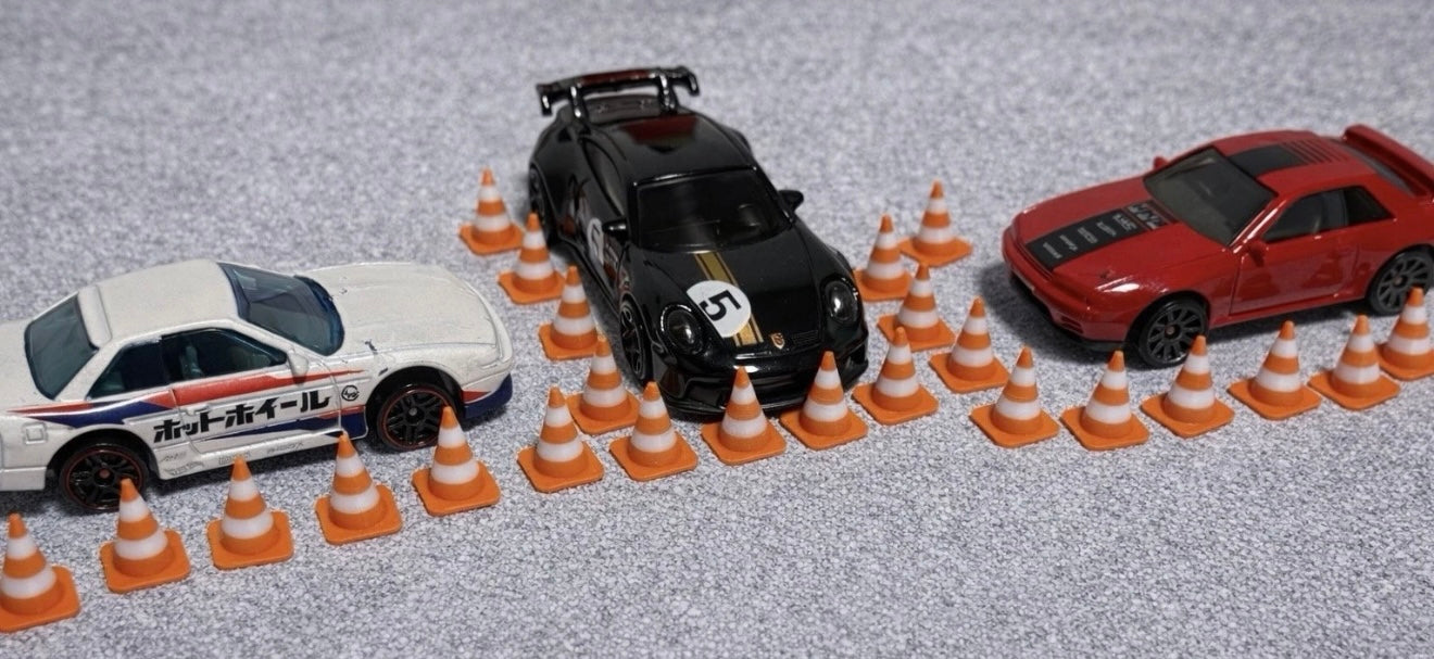 30x Verkehrskegel 1:64 für Hot Wheels – Diorama Zubehör Mini Baustelle Set
